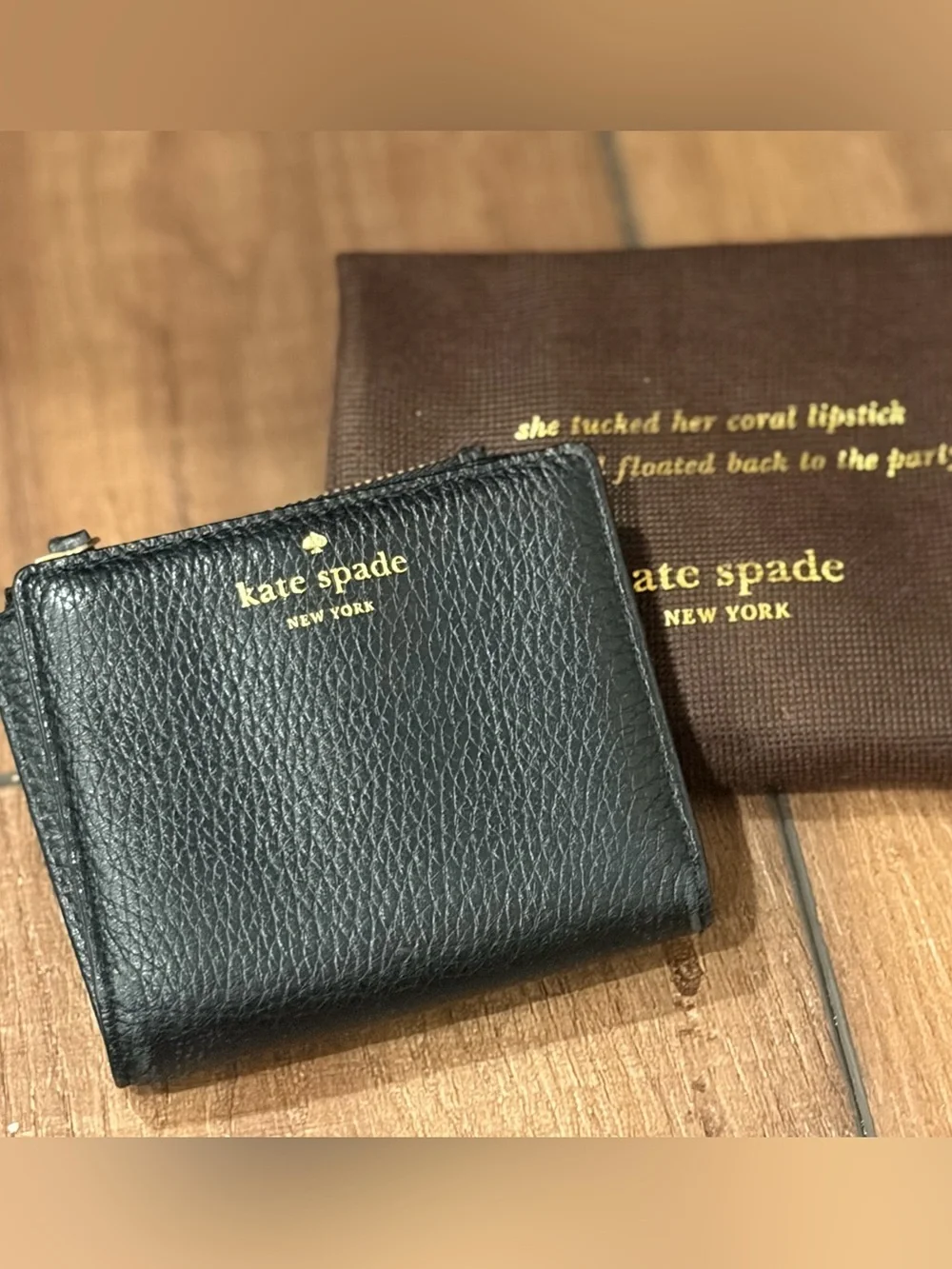 Kate Spade New York Black Pebbled Leather Zip Wallet